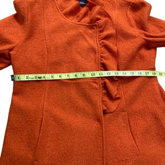 Sandro Jacket Womens Sz Large Orange Button Wool Long Sleeve Blazer Ruffles - Picture 4 of 8